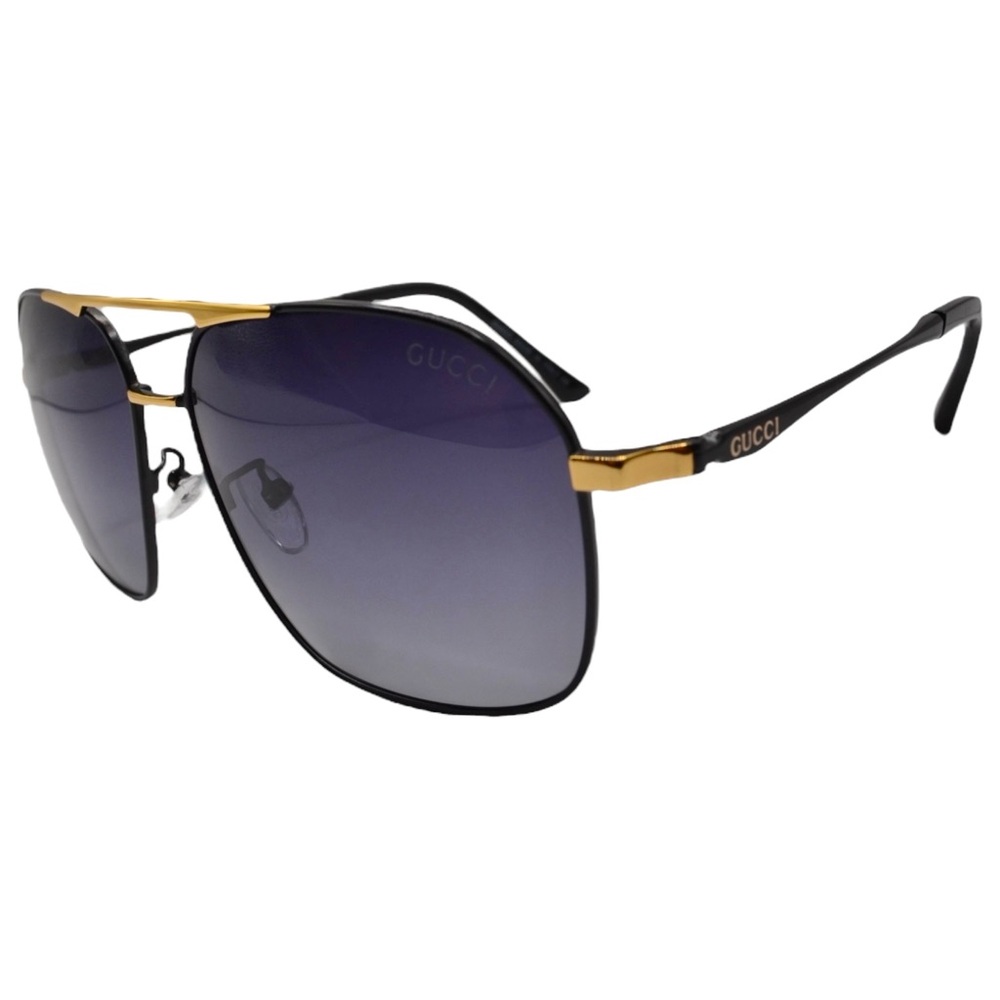Gucci Aviator Sunglasses | Black & Gold | Gray Gradient | Double Bridge
